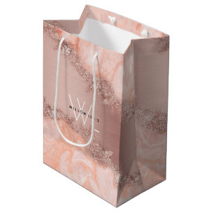 Rose Gold Blush Pink Agate Geode Glitter Monogram Medium Gift Bag
