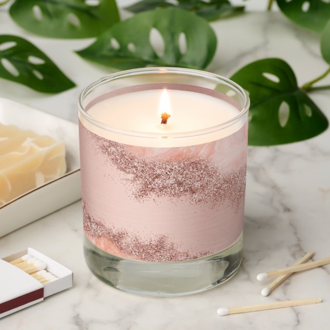 Rose Gold Blush Pink Agate Geode Glitter  Scented Candle (Lit)