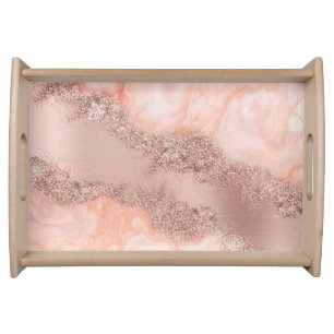 Rose Gold Blush Pink Agate Geode Glitter Serving Tray