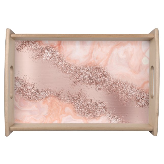 Rose Gold Blush Pink Agate Geode Glitter Serving Tray (Front)
