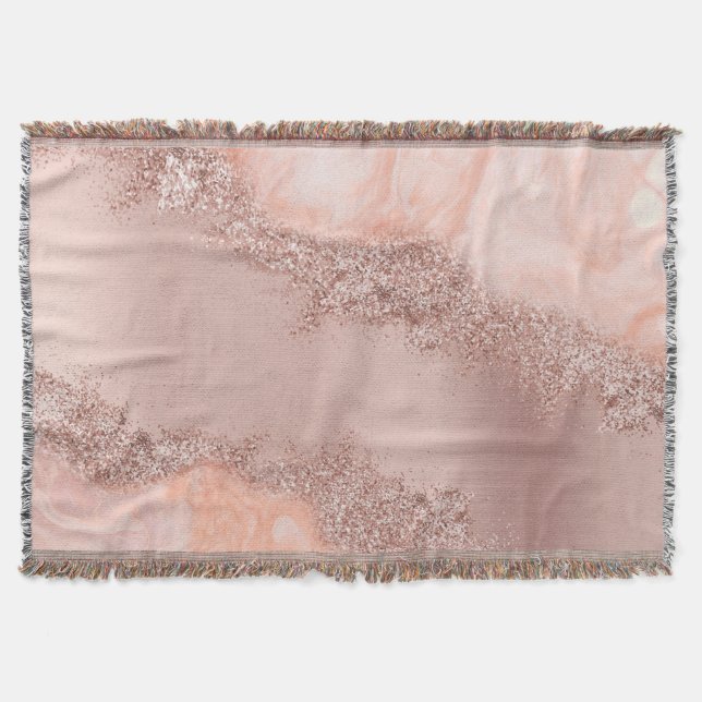 Rose Gold Blush Pink Agate Geode Glitter Throw Blanket (Front)