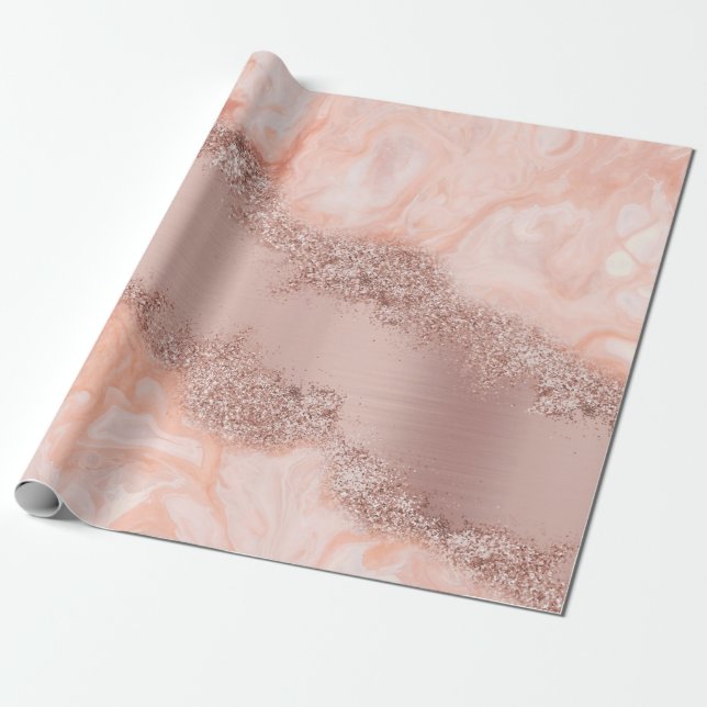 Rose Gold Blush Pink Agate Geode Glitter Wrapping Paper (Unrolled)