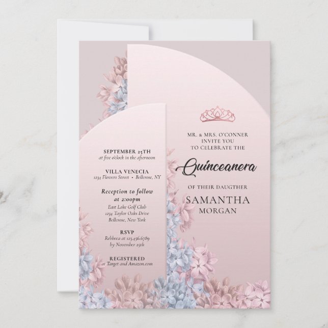 Rose gold blush pink arch spring Quinceanera Invitation (Front)