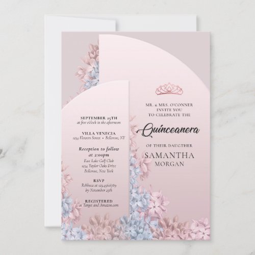 Rose gold blush pink arch spring Quinceanera Invitation