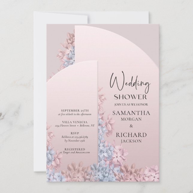 Rose gold blush pink arch spring wedding shower invitation (Front)