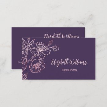 Rose Gold Blush Pink Aubergine Floral | Qr Code Business Card by NinaBaydur at Zazzle