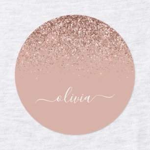Rose Gold Blush Pink Black Glitter Chic Monogram Labels