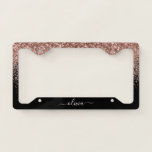 Rose Gold - Blush Pink Black Glitter Glam Monogram License Plate Frame<br><div class="desc">Rose Gold - Blush Pink and Black Sparkle Glitter Monogram Name License Plate Frame. This makes the perfect sweet 16 birthday,  wedding,  bridal shower,  anniversary,  baby shower or bachelorette party gift for someone that loves glam luxury and chic styles.</div>