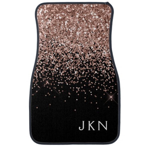 Rose Gold Blush Pink Black Glitter Monogram Car Fl Car Floor Mat