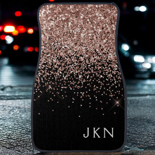 Rose Gold Blush Pink Black Glitter Monogram Car Fl Floor Mat