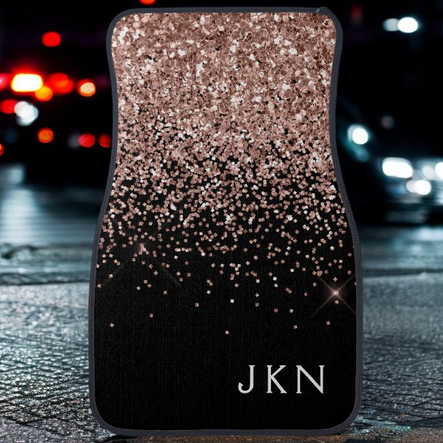 Rose Gold Blush Pink Black Glitter Monogram Car Fl Floor Mat (Creator Uploaded)