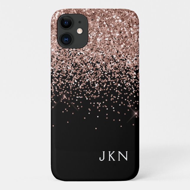 Rose Gold Blush Pink Black Glitter Monogram Case-Mate iPhone Case (Back)