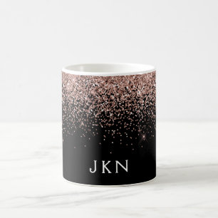 Rose Gold Blush Pink Black Glitter Monogram Coffee Mug