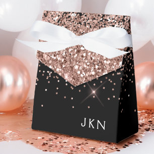 Rose Gold Blush Pink Black Glitter Monogram Favor Boxes