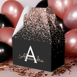 Rose Gold Blush Pink Black Glitter Monogram Favor Boxes