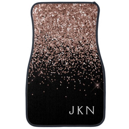 Rose Gold Blush Pink Black Glitter Monogram Girly  Car Floor Mat