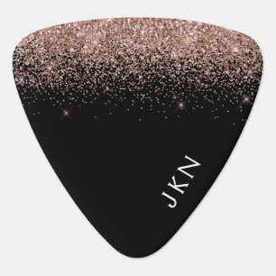 Rose Gold Blush Pink Black Glitter Monogram Girly Guitar Pick
