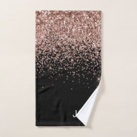 Rose Gold Blush Pink Black Glitter Monogram Girly
