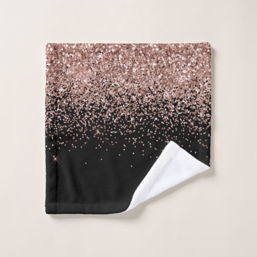 Rose Gold Blush Pink Black Glitter Monogram Girly Wash Cloth