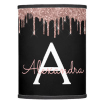 Rose Gold - Blush Pink Black Glitter  Monogram Lamp Shade