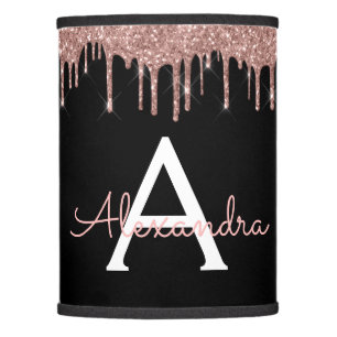 Rose Gold - Blush Pink Black Glitter Monogram Lamp Shade