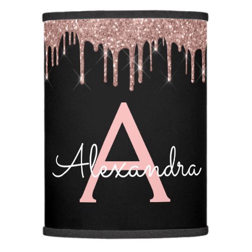 Rose Gold _ Blush Pink Black Glitter  Monogram Lamp Shade