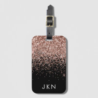 Rose Gold Blush Pink Black Glitter Monogram
