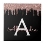 Rose Gold - Blush Pink Black Glitter Monogram Name Ceramic Tile<br><div class="desc">Rose Gold - Blush Pink and Black Sparkle Glitter Monogram Name and Initial Ceramic Tiles. This makes the perfect sweet 16 birthday,  wedding,  bridal shower,  anniversary,  baby shower or bachelorette party gift for someone that loves glam luxury and chic styles.</div>