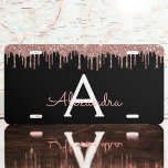 Rose Gold - Blush Pink Black Glitter Monogram Name License Plate<br><div class="desc">Rose Gold - Blush Pink and Black Sparkle Glitter Monogram Name and Initial License Plate Cover. This makes the perfect sweet 16 birthday,  wedding,  bridal shower,  anniversary,  baby shower or bachelorette party gift for someone that loves glam luxury and chic styles.</div>