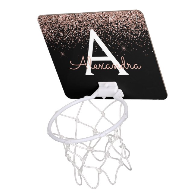 Pink Rose Gold Glitter & Sparkle Monogram Name Mini Basketball Hoop, Zazzle