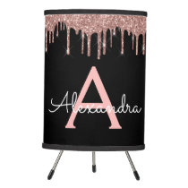 Rose Gold - Blush Pink Black Glitter Monogram Name Tripod Lamp