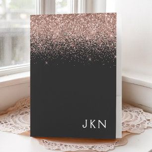 Rose Gold Blush Pink Black Glitter Monogram Pocket Folder