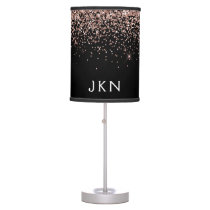 Rose Gold Blush Pink Black Glitter Monogram Table Lamp