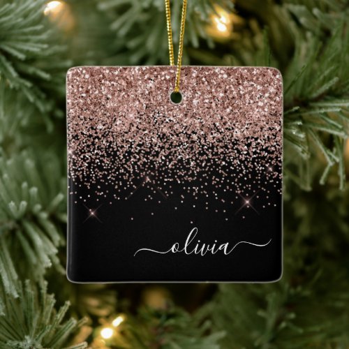 Rose Gold _ Blush Pink Black Glitter Sparkle Name Ceramic Ornament