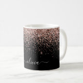 Rose Gold - Blush Pink Black Glitter Sparkle Name Coffee Mug (Front Right)