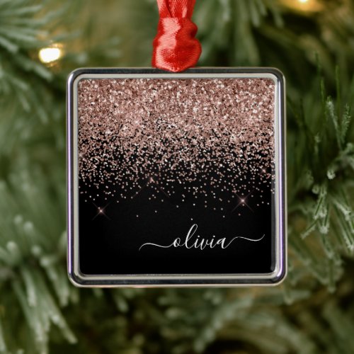 Rose Gold _ Blush Pink Black Glitter Sparkle Name Metal Ornament