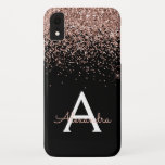 Rose Gold Blush Pink Black Luxury Glitter Monogram iPhone XR Case<br><div class="desc">Rose Gold - Blush Pink and Black Luxury Glam Chic Sparkle and Faux Glitter Girly Modern Monogram First Name and Initial Smart Phone Case. Please contact the designer for matching items</div>