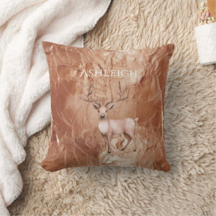 Rose Gold Blush Pink Boho Deer Tree Throw Pillow