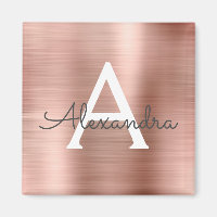 Rose Gold - Blush Pink Brushed Metal Monogram Name