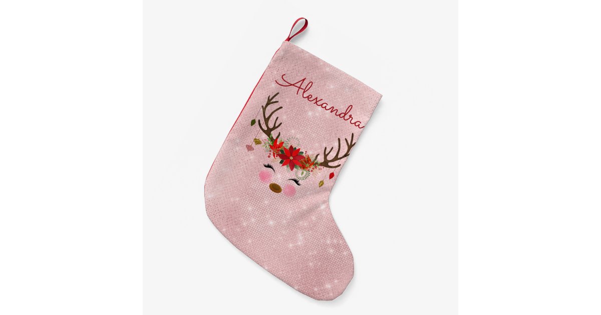 Rose Gold Blush Pink Christmas Reindeer Monogram Small