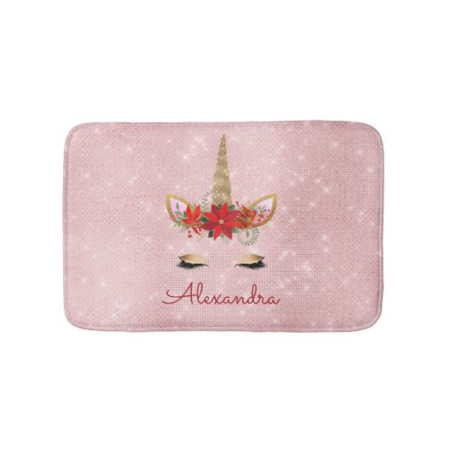 Rose Gold _ Blush Pink Christmas Unicorn Monogram Bath Mat