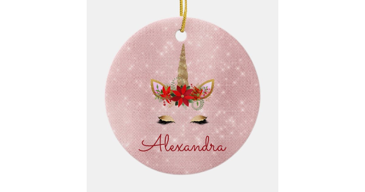 Rose Gold Blush Pink Christmas Unicorn Monogram Ceramic Ornament Zazzle Com