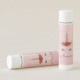 Rose Gold - Blush Pink Christmas Unicorn Monogram Lip Balm