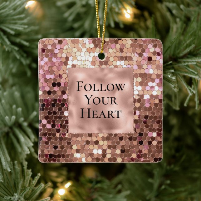Rose Gold Blush Pink Confetti Ceramic Ornament (Tree)