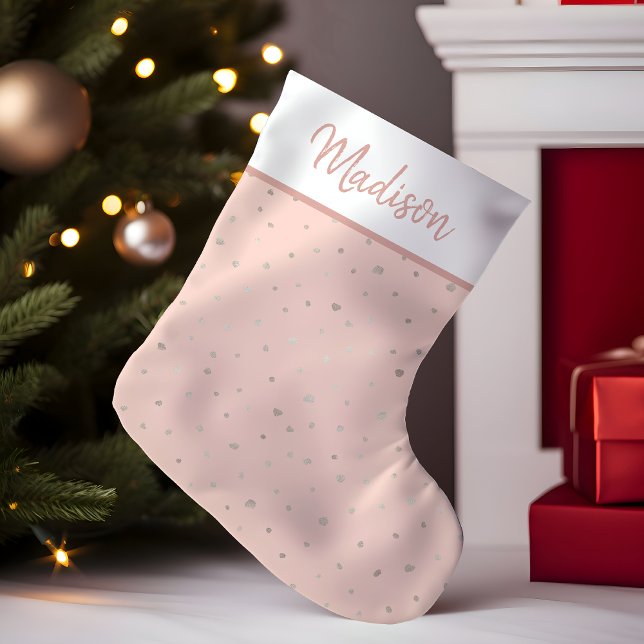 Rose Gold Blush Pink Confetti Custom Personalized Small Christmas Stocking (Creator Uploaded)