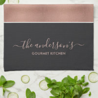 ROSE GOLD BLUSH PINK COPPER GREEN BLACK STRIPS KITCHEN TOWEL, Zazzle in  2023