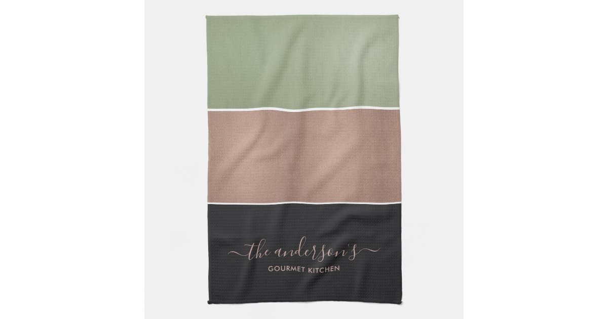 ROSE GOLD BLUSH PINK COPPER GREEN BLACK STRIPS KITCHEN TOWEL, Zazzle in  2023