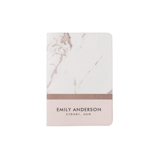 ROSE GOLD BLUSH PINK COPPER MARBLE TEXTURE STRIPS PASSPORT HOLDER (Front)
