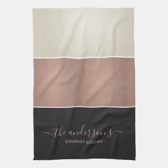 ROSE GOLD BLUSH PINK COPPER SILVER BLACK STRIPS KITCHEN TOWEL (Vertical)