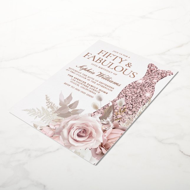 Rose Gold, Blush Pink Dress 50th Birthday Party Foil Invitation | Zazzle Rose Gold, Blush Pink Dress 50th Birthday Party Foil Invitation | Zazzle